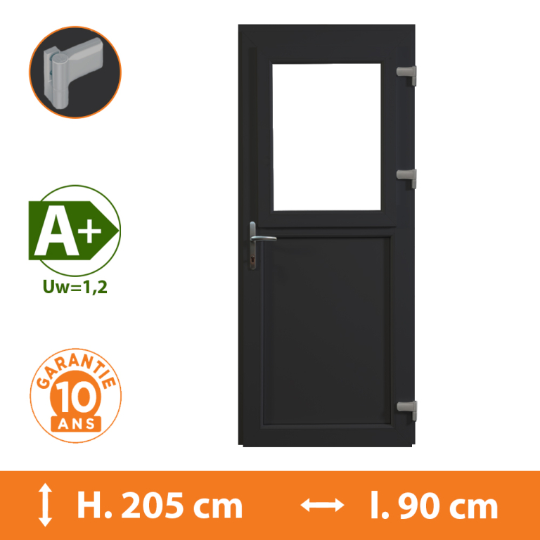 Porte De Service PVC Gris 1 2 Vitr e Porte De Service PVC Gris 1 2 Vitr e