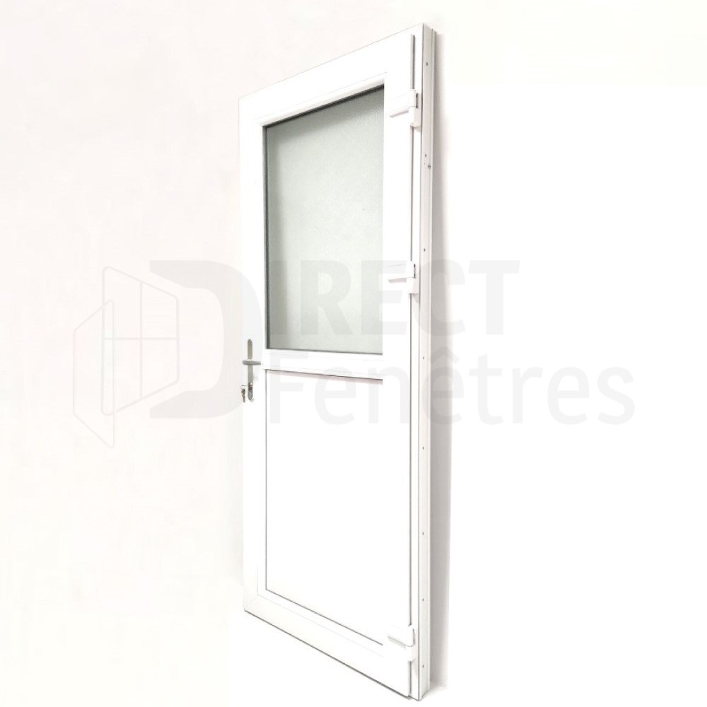 Porte de service PVC VALETTE blanc 1/4 vitrée droit poussant