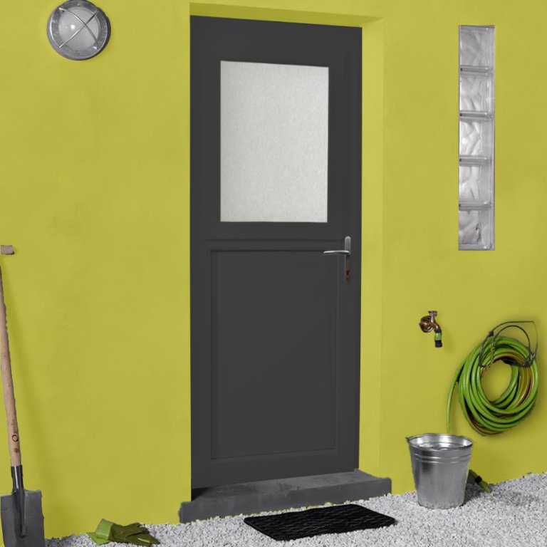 Porte De Service PVC Gris 1 2 Vitr e H 205 X L 80 Cm Porte De Service PVC Gris 1 2 Vitr e H 205 X L 80 Cm