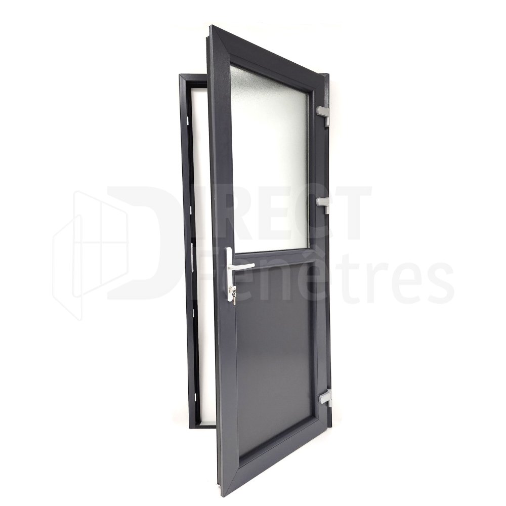 Porte De Service PVC Gris 1 2 Vitr e H 205 X L 90cm Porte De Service PVC Gris 1 2 Vitr e H 205 X L 90cm