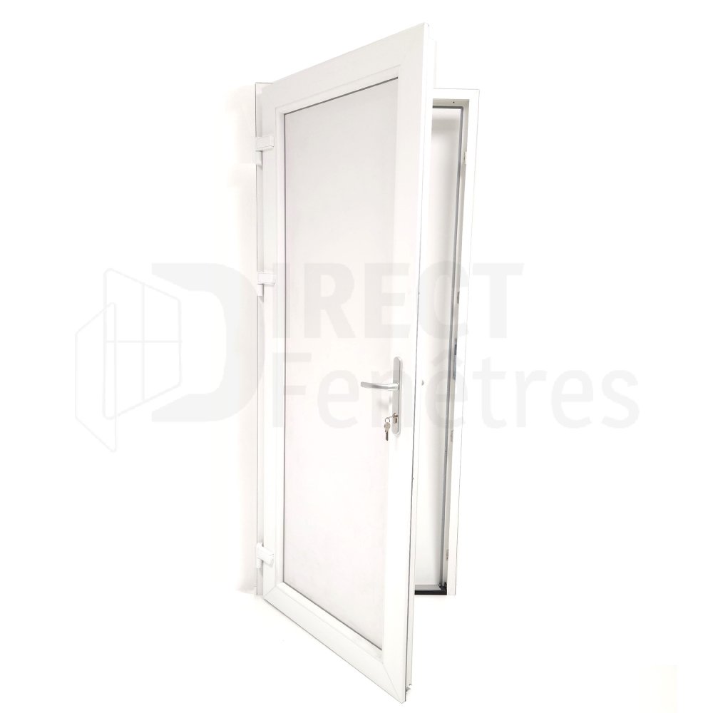 Porte de service PVC VALETTE blanc 1/4 vitrée gauche poussant - 200x90cm  dormant 60mm avec tapées